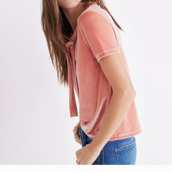 Madewell Velvet Tie Top Peach Sz.S - Picture 2 of 8